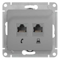 SE GLOSSA алюминий мех-зм розетки 2-м. комп.+телеф. RJ45+RJ11