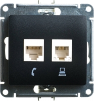 SE GLOSSA антрацит мех-зм розетки 2-м. комп.+телеф. RJ45+RJ11